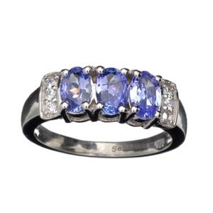 Stunning Trinity Tanzanite Platinum dip Sterling Silver Ring 7.5 Apprais: $1,420